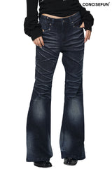 CONFUN Design sense three-dimensional cat whiskers, aged washed flared jeans style
