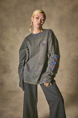 配色ステッチロングスリーブTシャツ