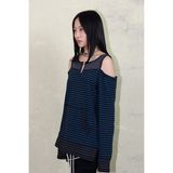 オーバーロックオフショルダーTシャツ : ST. ブルー