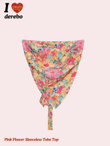 Pink Flower Sleeveless Tube Top