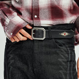 crystal stud & wax thread leather belt black