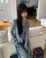 Brel Button Detail Ribbed Slim Cardigan