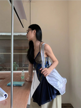 blue frill checkered frill sleeveless dress