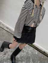Waffle Stripe Crop Hoodie (2colors)