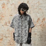 RELABEL 24SS ウォッシュド＆ディストレストスウッシュブループレイドデストロイフリンジ半袖シャツ