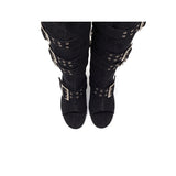Denim Buckle Open Toe Boots Heel(Black)