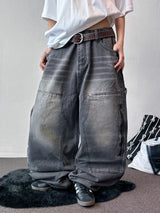 Kuchi Side Carpenter Zip Wide Balloon Pants 3color