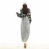 Minimalist Light Wash Slit Denim Maxi Skirt