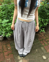 Lapek stripe color combination string long wide pants
