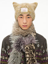 Section-dyed mohair cat ear hat with a fluffy texture