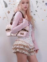 Rosé Isle アプリコットケーキピュアコットンレースラッフルハイウエストベースショーツ
