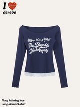 ネイビーレタリングレースロングスリーブTシャツ