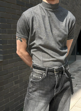 [MUSCLE FIT] Slit mock neck half knit(3color)