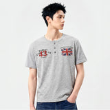 スラブヘンリーネッククロップドTシャツユニオンジャック メランジ