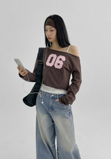 [MADE] Ferryty Boat Neck Printing Crop Long Sleeve T-shirt