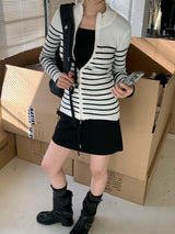 Stand Collar Stripe Long Sleeve Zip-Up