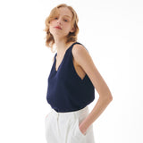 LINEN V-NECK SLEEVELESS KNIT NAVY