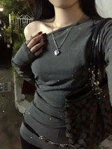 Glossy Dot Off-Shoulder T