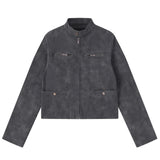 Suede Pocket Zip-Up Jacket
