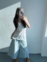 INDIAN ASYMMETRICAL MESH SLEEVELESS🤎🤍💚 - 2 COLORS