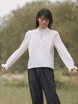 High-Neck Lace-Frill Blouse (Ivory)