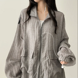 Shelly Gauze Two-Line High-Neck Zip-Up Jumper