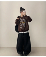 Foton waist banding side incision fleece denim wide pants