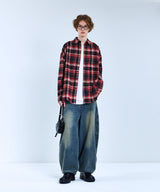 87-STAN081 One Pocket Vintage OverFit Long-Sleeved Check Shirt