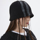 DENIM PATCHED KNIT BEANIE - BLACK
