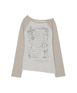 Cross Ornament Off Shoulder Raglan Long Sleeve - GRAY BEIGE