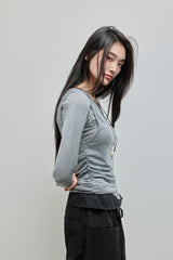 Shirring Layered Tee_Grey