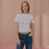 テキストバタフライクロップTシャツ-WHITE