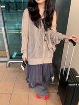 Summer knit hooded zip-up