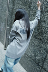 Damaged waffle button long sleeve t-shirts gray