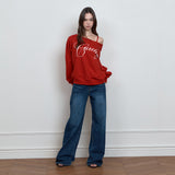 C LOGO GRAPHIC OFF-SHOULDER SWEATSHIRT_RED
