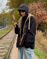 Corduroy layered hoodie jacket (Khaki)