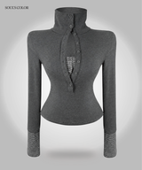 Stripe High Neck Button Top (2color)