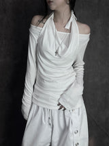 soft drape halter long sleeve T (2color)