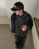 マロンフードニットジップアップ(Dark Gray)