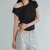 [Lacov] ワンショルダーショートスリーブTシャツ -7カラー