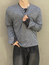 Karu Ribbed Henley Neck Button Long Sleeve 3C