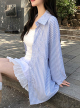 #Daily Overfit Stripe Shirt + Tie Set (2color)