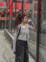 リアモヘアバックルクロップカーディガン