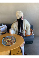 Pearl V-neck loose fit fur cardigan
