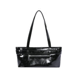 SENTIC METAL LOGO FRONT BELTED LEATHER SHOULDER BAG UNISEX