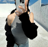(FALL/WINTER KNIT) KNIT STRIPED SEMI-CROPPED LAYERED INNER TURTLE-NECK THICK TANK - 2 COLOR