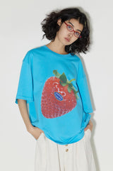 ストロベリーストアスタッフプリントラウンドネックカジュアル通気性半袖Tシャツ夏