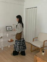 Giet Frill Banding Check Long Skirt