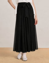 Lierre Ribbon Sheer Layered Flare Pants Black