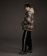 COZY HAIRY CHECK JACKET NAVY